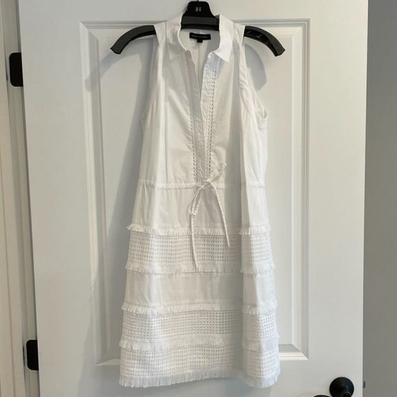 EUC Banana Republic White Cotton Fringe Dress Sz. Small Petite - Picture 4 of 6